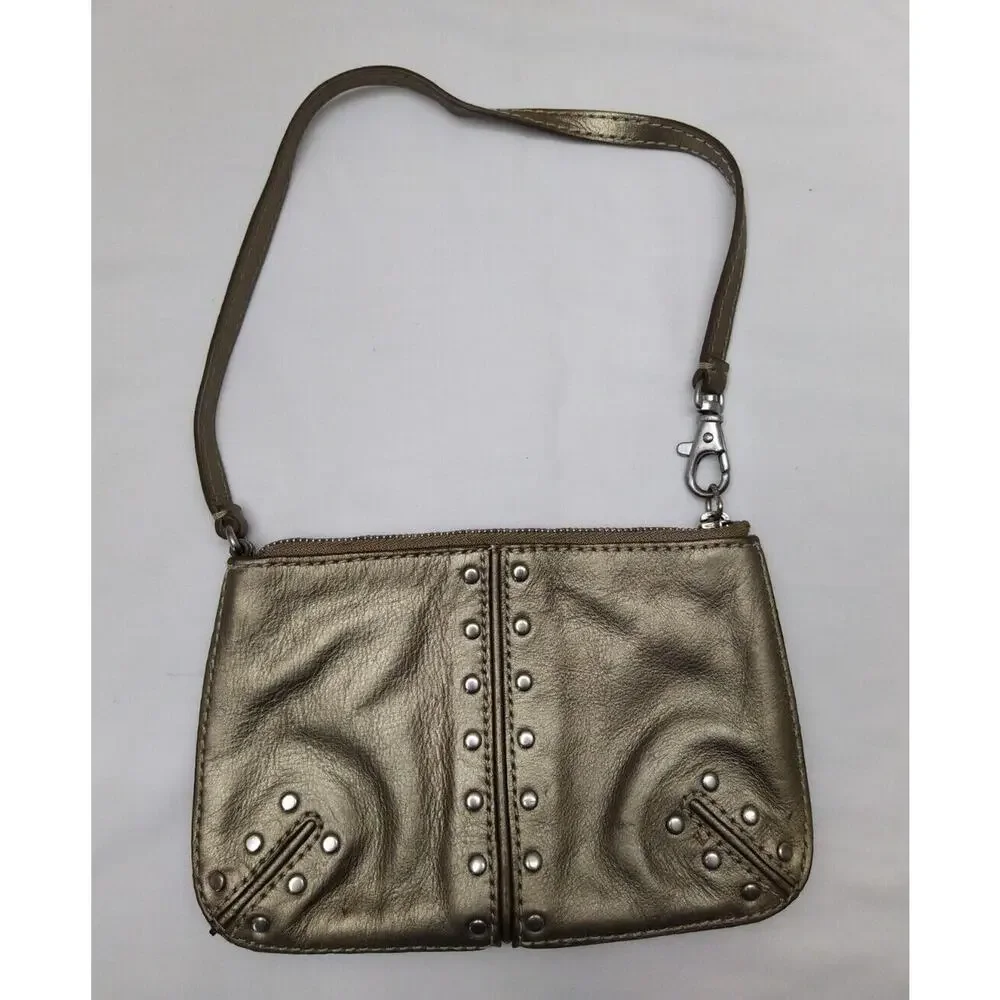 Michael Kors Altor Gray Bronze Leather Studded Zipper Wristlet - Coin Wallet